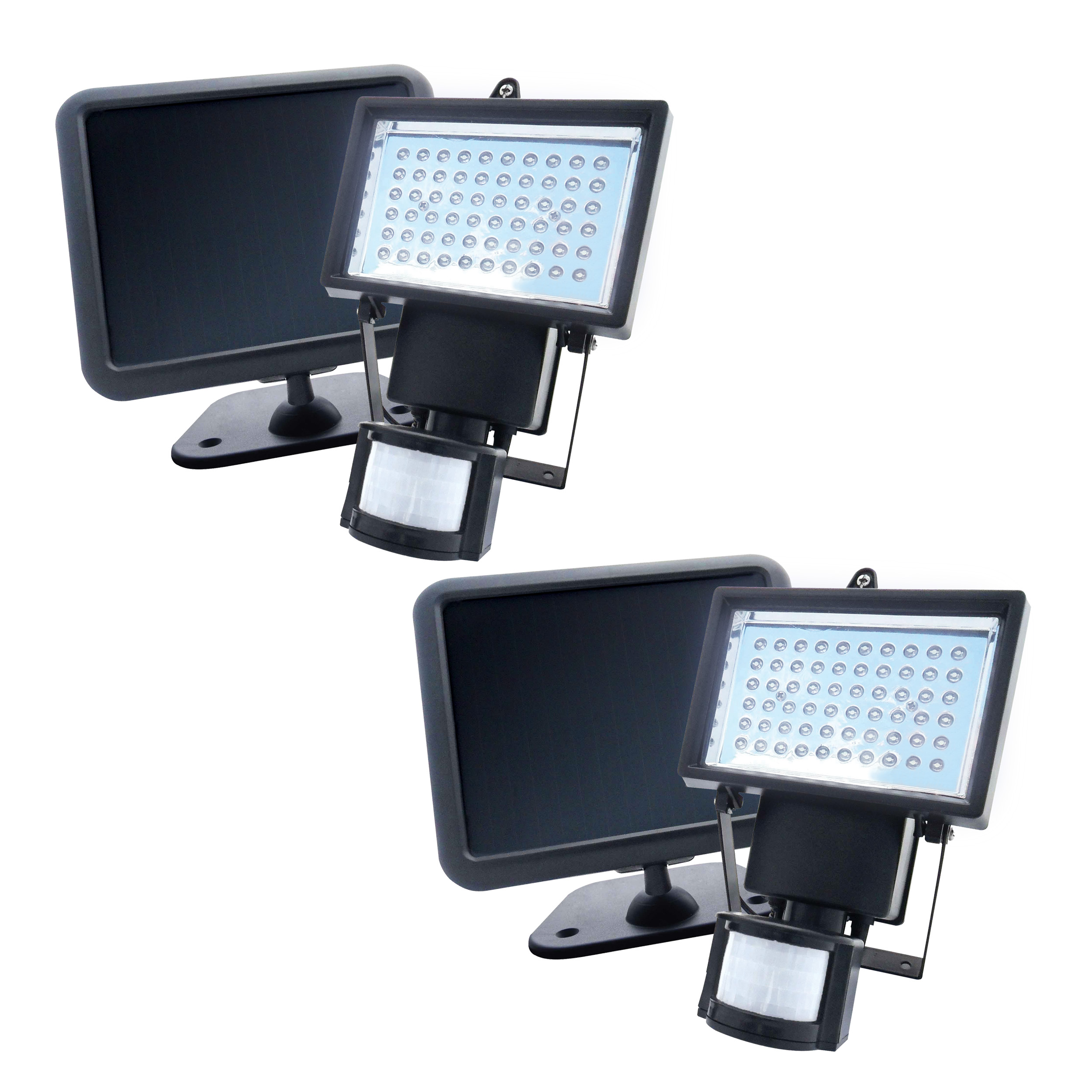 60 Integrated LED Black Outdoor Solar Powered Motion Activated Security Flood Light (2- Pack) (22052)