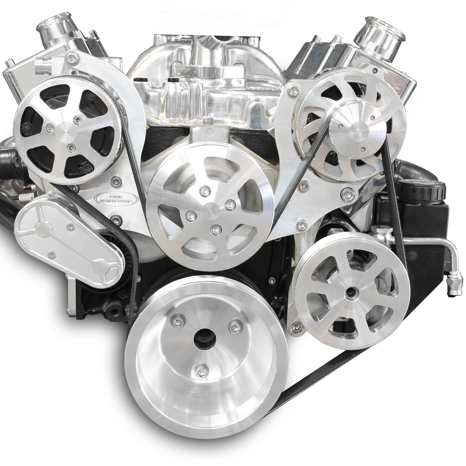 Eddie Motorsports BBC Accessory Drive S-Drive 6 Rib with Alt, A/C and P/S (with attached plastic reservoir) Raw Machined MS107-50M