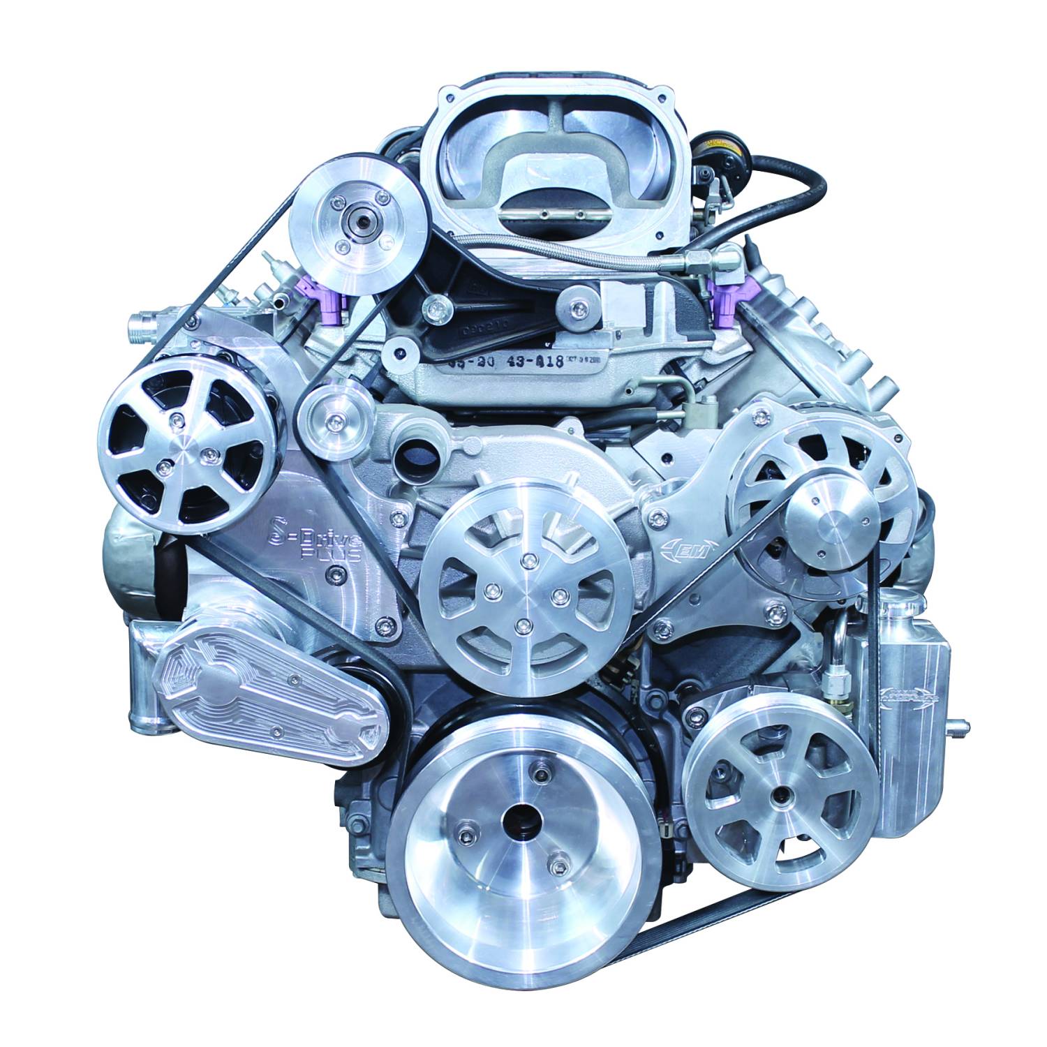 Eddie Motorsports Accessory Drive LS Chevy with Magnuson Supercharger S-Drive Plus 8 Rib with Alt, A/C and P/S (with attached billet reservoir) Raw Machined MS107-27BM