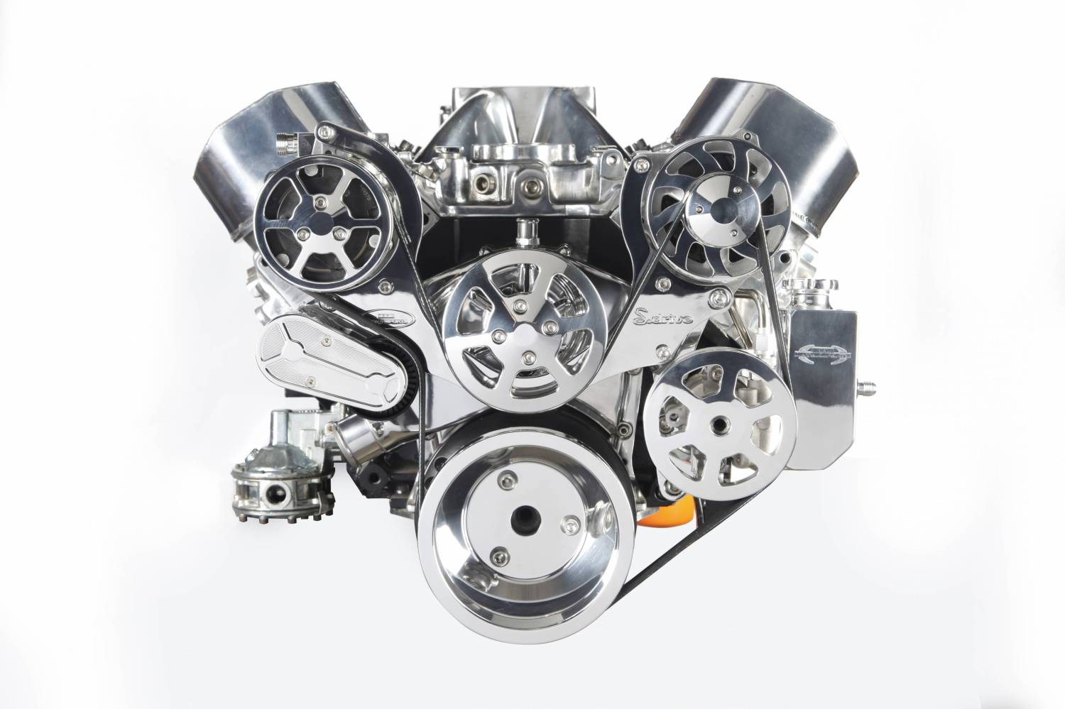 Eddie Motorsports BBC Accessory Drive S-Drive 6 Rib with Alt, A/C and P/S (with attached billet reservoir) Protective Clear Coat MS107-50BCL