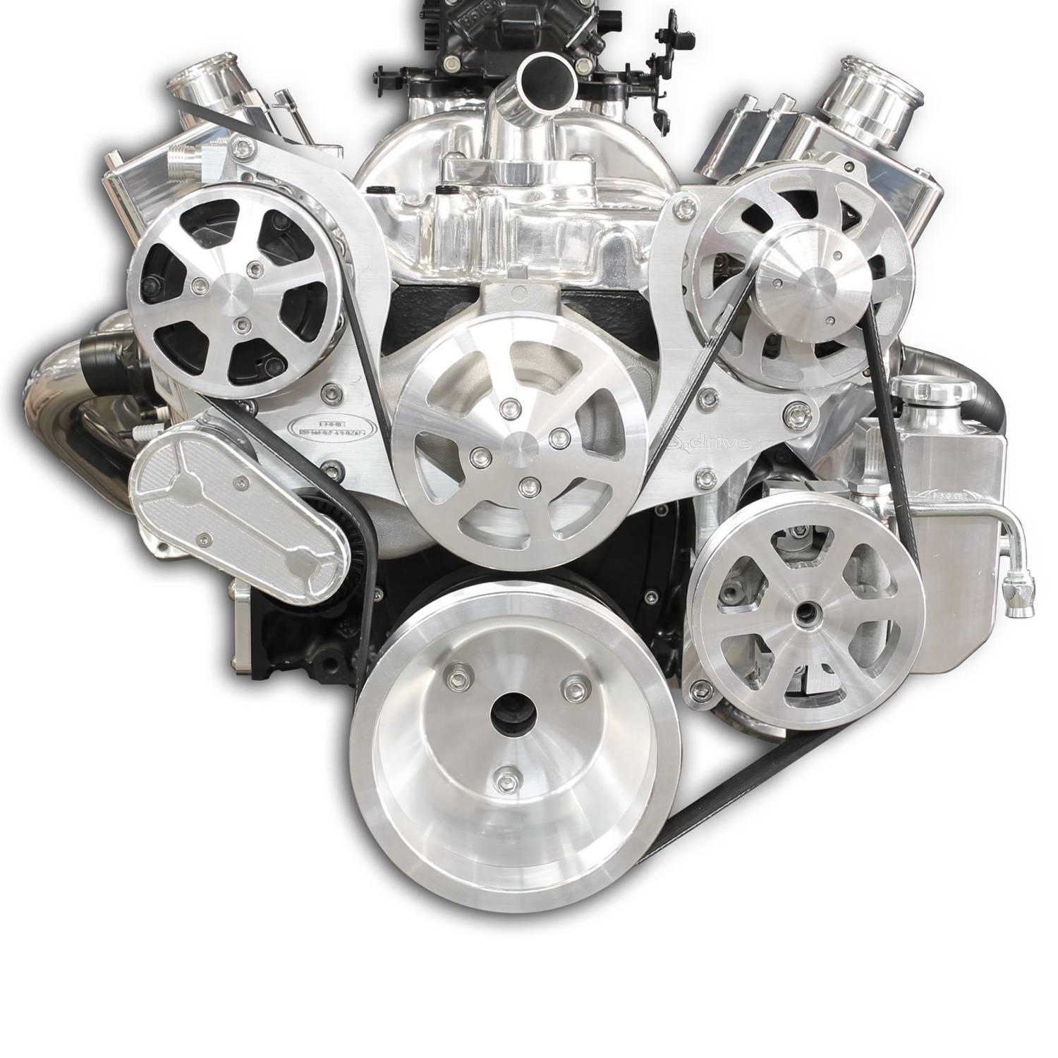 Eddie Motorsports BBC Accessory Drive S-Drive 6 Rib with Alt, A/C and P/S (with attached billet reservoir) Raw Machined MS107-50BM
