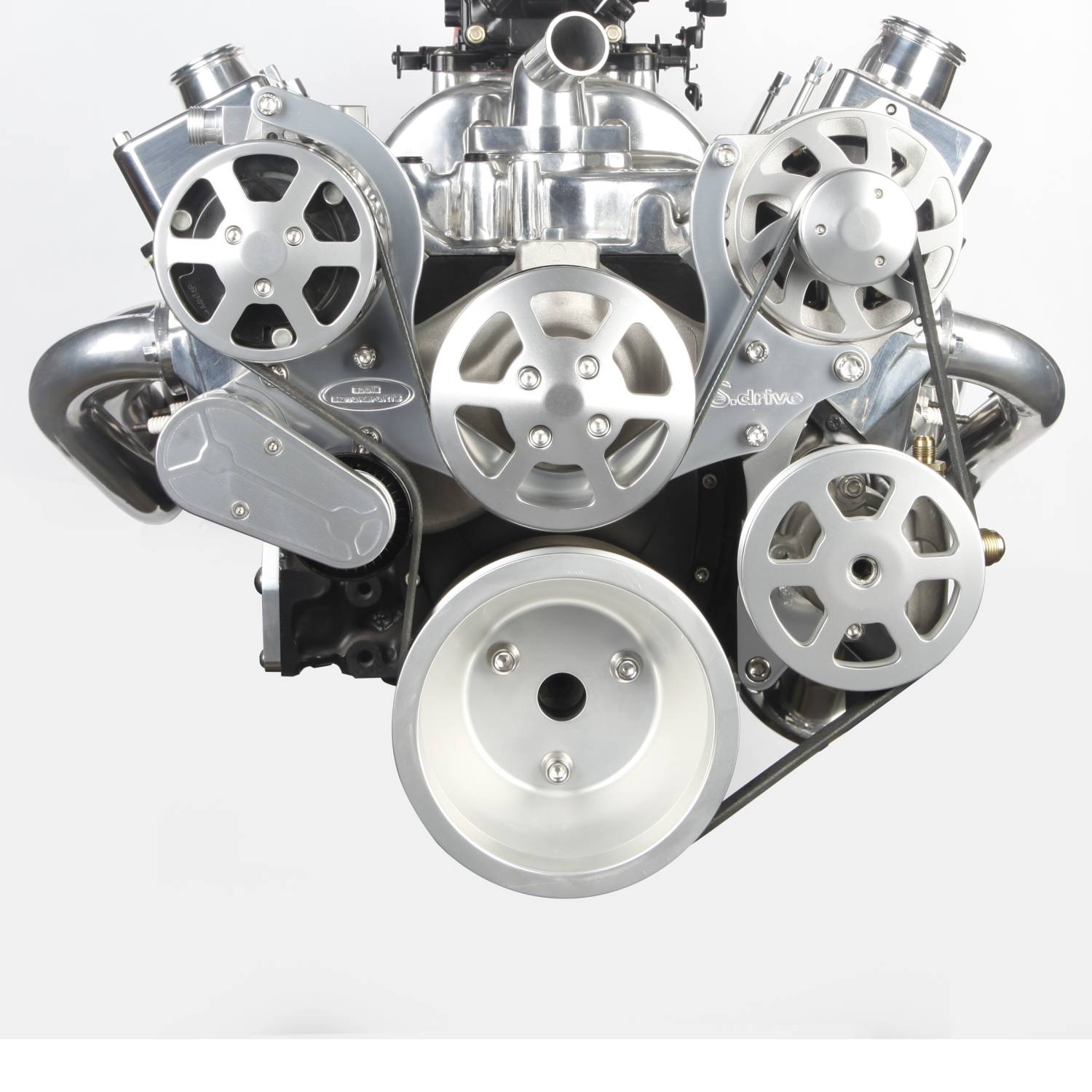 Eddie Motorsports BBC Accessory Drive S-Drive 6 Rib with Alt, A/C and P/S (with pump for remote reservoir) Clear Anodized MS107-50RCA