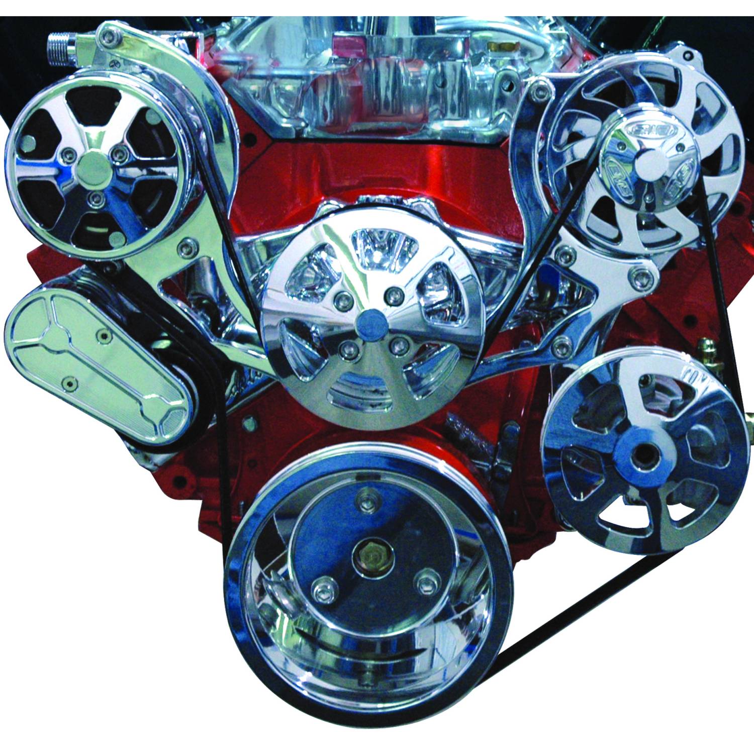 Eddie Motorsports BBC Accessory Drive S-Drive 6 Rib with Alt, A/C and P/S (with pump for remote reservoir) Protective Clear Coat MS107-50RCL