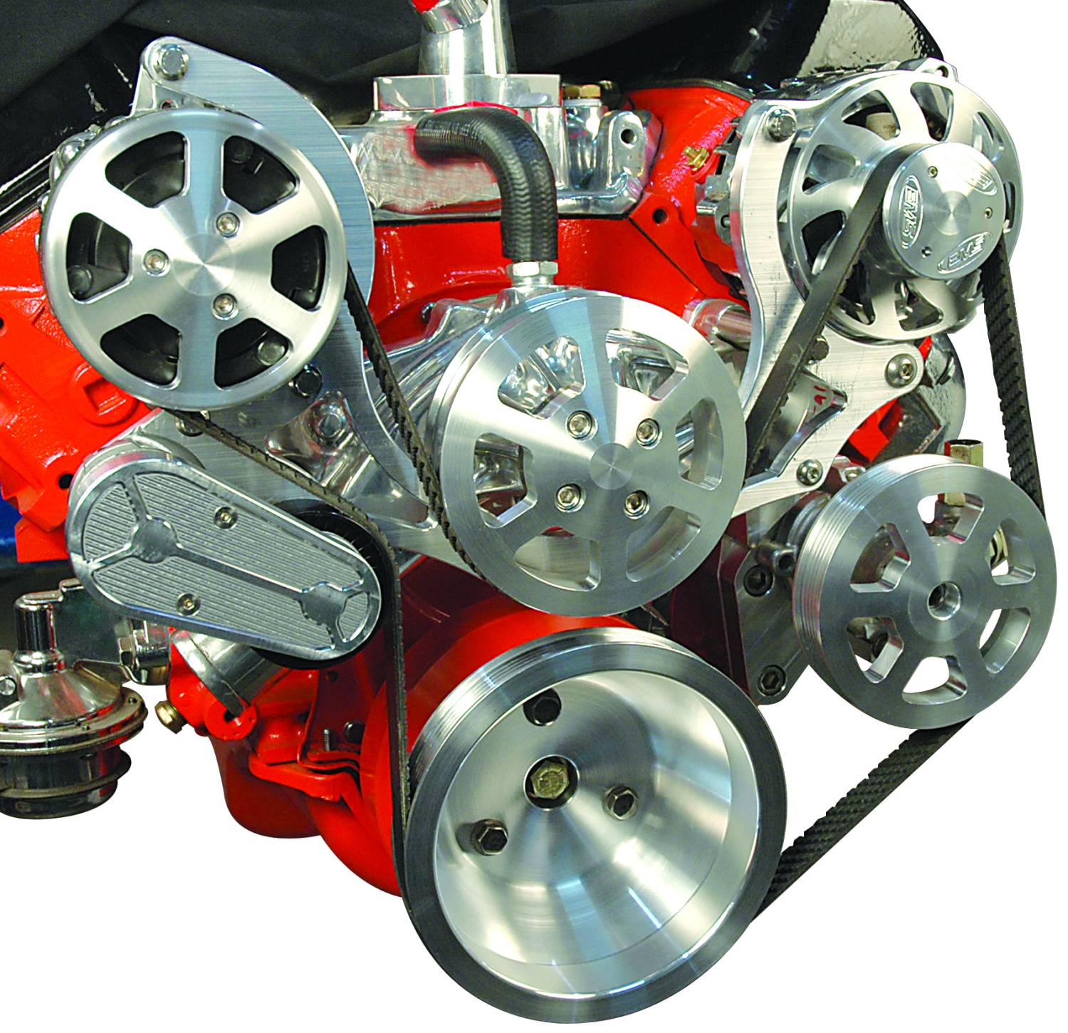Eddie Motorsports BBC Accessory Drive S-Drive 6 Rib with Alt, A/C and P/S (with pump for remote reservoir) Raw Machined MS107-50RM