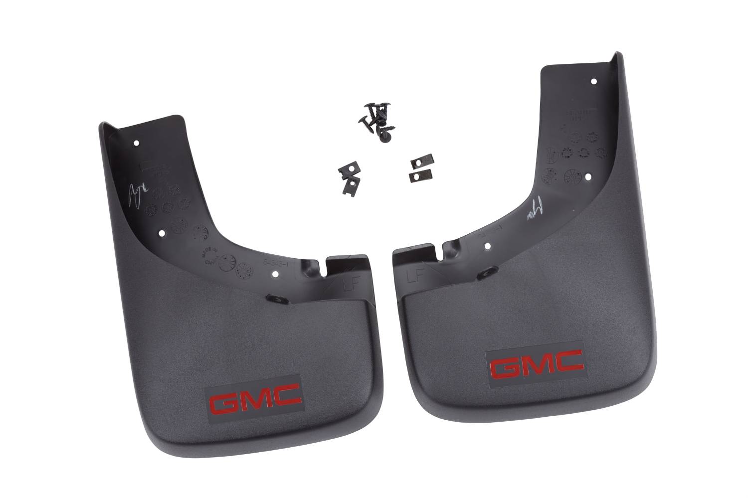12499685 - GM Accessories - Custom Molded Splash Guards - With Red Gmc Logo - 2004-2006 Gmc Canyon -Rear - With Wide Profile Factory Fender Flares -2 Pc. Set