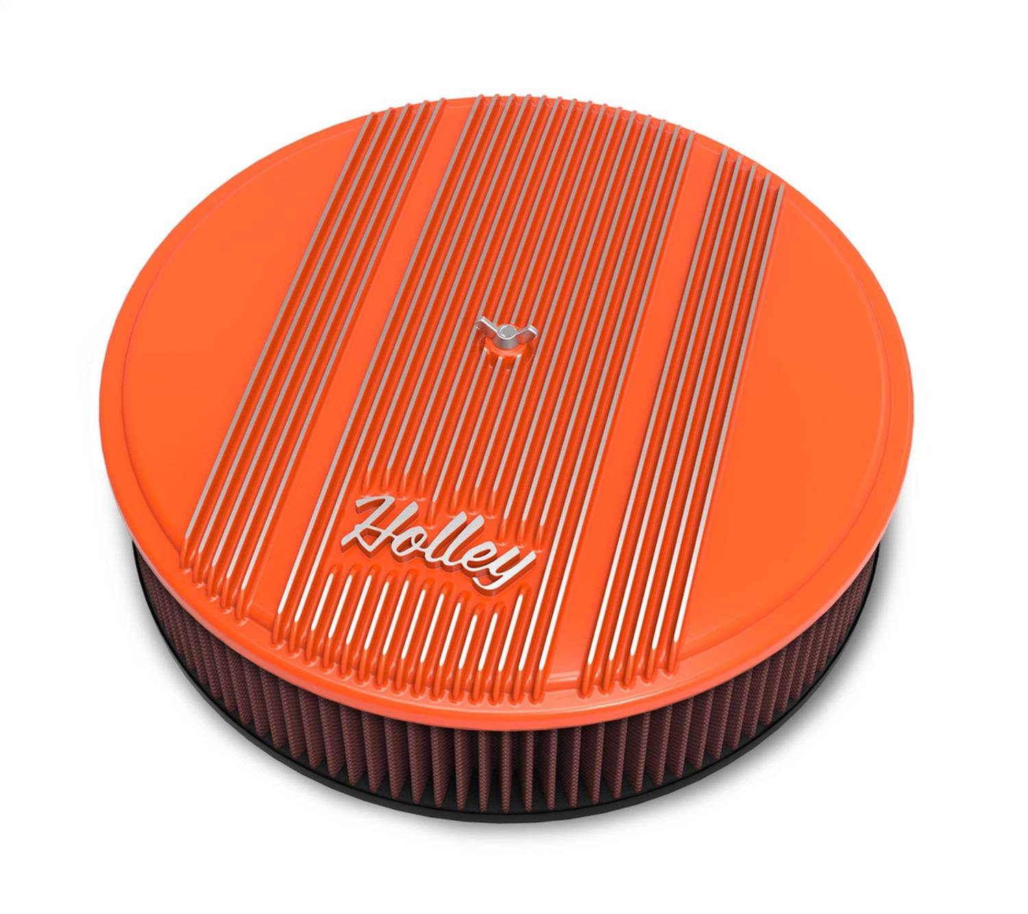 Holley Vintage Series 14" Round Finned Air Cleaner Assembly, With 3" Premium Filter - Factory Orange Finish 120-127